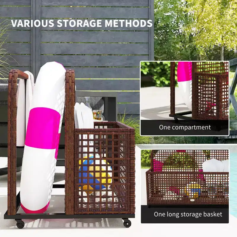 Rangement flottant pour piscine, support de piscine, avec roues, 43,25 L x 22,5 l x 28 H, marron