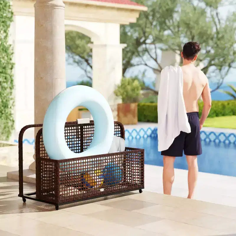 Rangement flottant pour piscine, support de piscine, avec roues, 43,25 L x 22,5 l x 28 H, marron