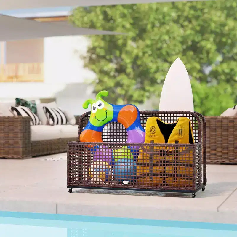 Rangement flottant pour piscine, support de piscine, avec roues, 43,25 L x 22,5 l x 28 H, marron