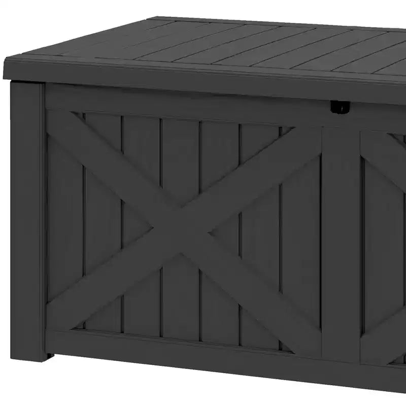 Coffre de rangement extérieur en résine de 450 litres, grand, en forme de X sur le devant, banc de rangement imperméable pour coussins