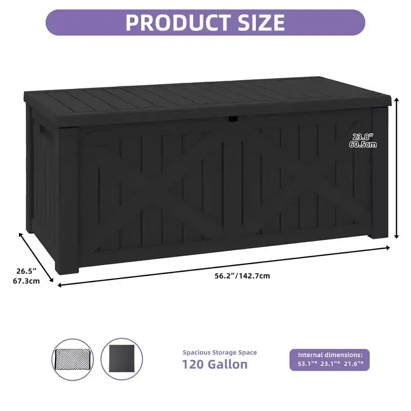 Coffre de rangement extérieur en résine de 450 litres, grand, en forme de X sur le devant, banc de rangement imperméable pour coussins