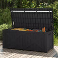 120 Gallon Large Deck Box with X-Shaped Front, Resin Outdoor Storage Boxes, Waterproof Cushion Storage Bench