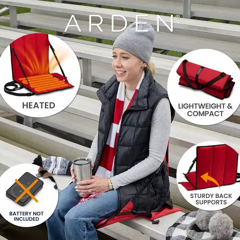Siège de stade chauffant, pliable, léger avec sangle de transport, coussin en mousse pour plus de confort, réglable, support dorsal