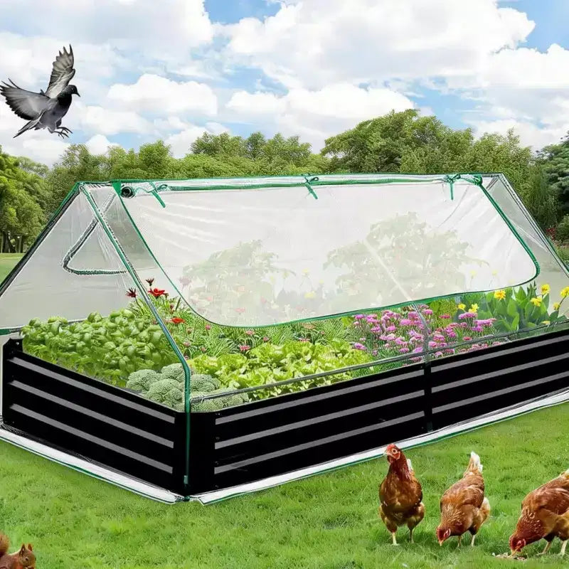 GustoWave 8x4x1 Ft Galvanized Raised Garden Bed, Planter Box with Cover for Gardening, Flowers, Black