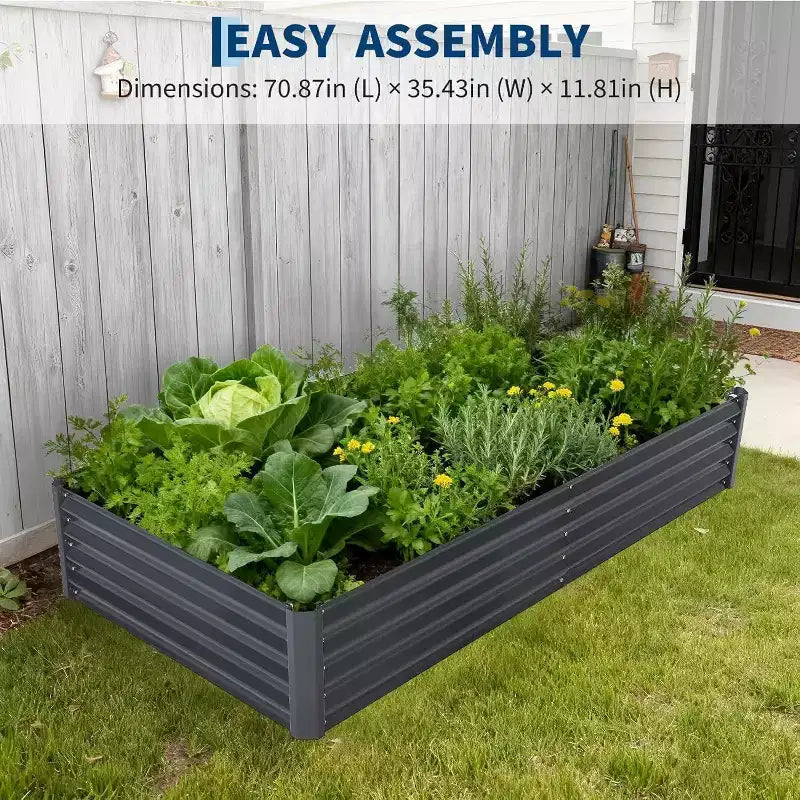 Lit de jardin surélevé galvanisé 8x4x1 pi, jardinière avec couvercle pour le jardinage, les fleurs, noir