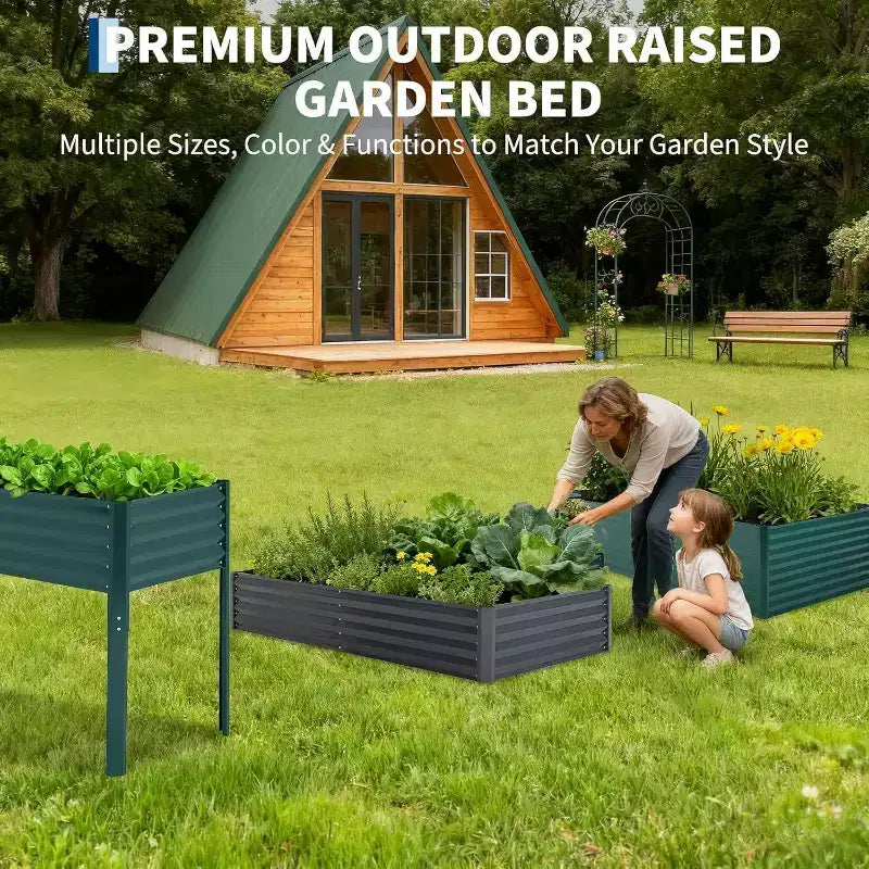 Lit de jardin surélevé galvanisé 8x4x1 pi, jardinière avec couvercle pour le jardinage, les fleurs, noir