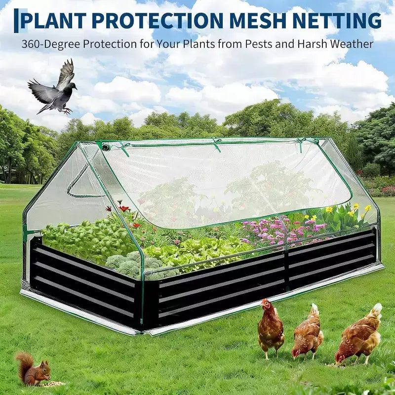 Lit de jardin surélevé galvanisé 8x4x1 pi, jardinière avec couvercle pour le jardinage, les fleurs, noir
