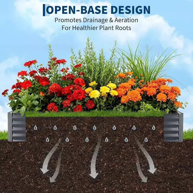 Lit de jardin surélevé galvanisé 8x4x1 pi, jardinière avec couvercle pour le jardinage, les fleurs, noir
