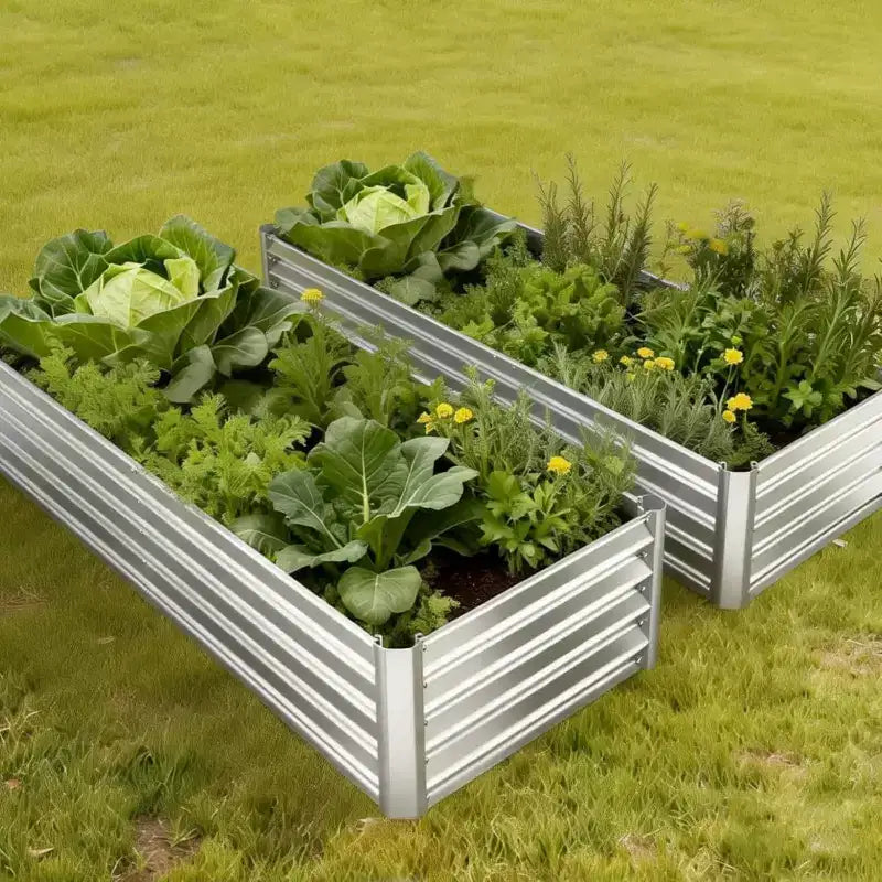 GustoWave 2 PCS 6x1.5x1 Ft Galvanized Raised Garden Bed, Planter Box with Cover for Gardening, Flowers, Silver