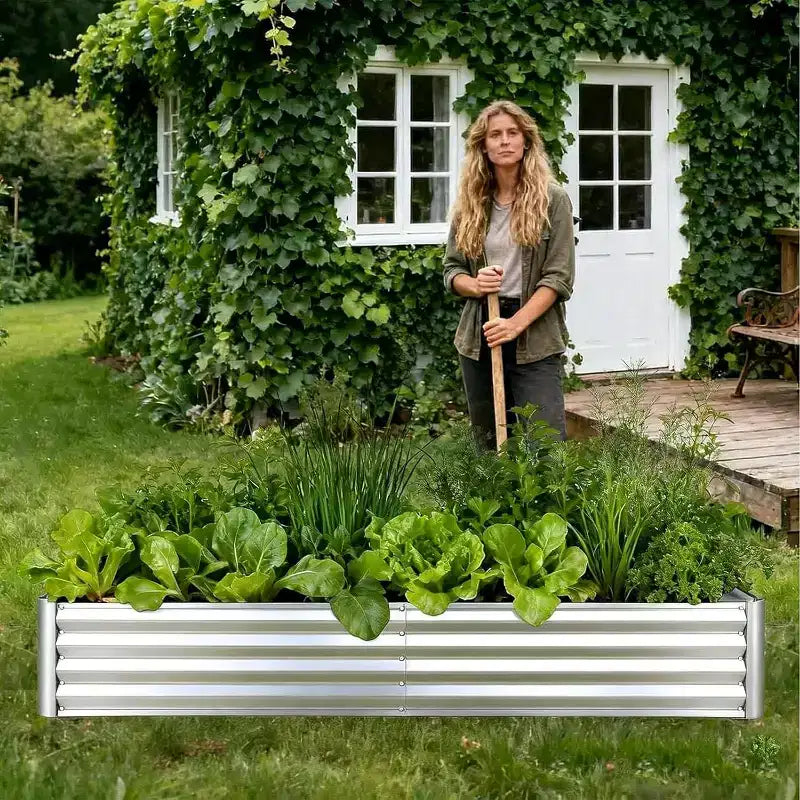 2 pièces 6x1.5x1 pi lit de jardin surélevé galvanisé, jardinière avec couvercle pour le jardinage, les fleurs, argent