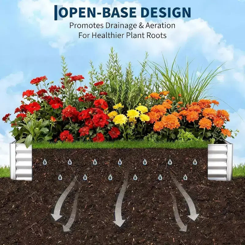 2 pièces 6x1.5x1 pi lit de jardin surélevé galvanisé, jardinière avec couvercle pour le jardinage, les fleurs, argent
