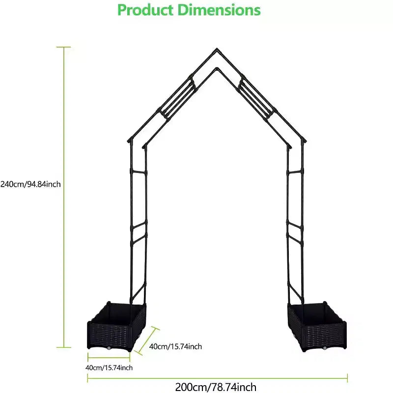 Jardin Treillis Arche avec 2 Jardinières pour Plantes Grimpantes, Noir