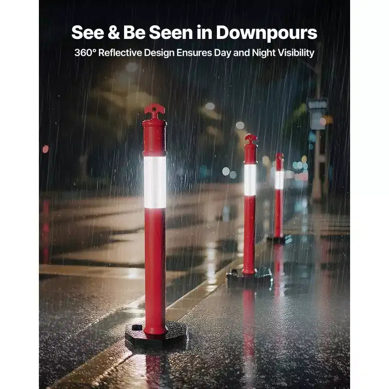 Poteaux de signalisation routière, lot de 12, cônes de sécurité de 122 cm avec base lestée et bandes réfléchissantes, poteaux de signalisation robustes, rouges