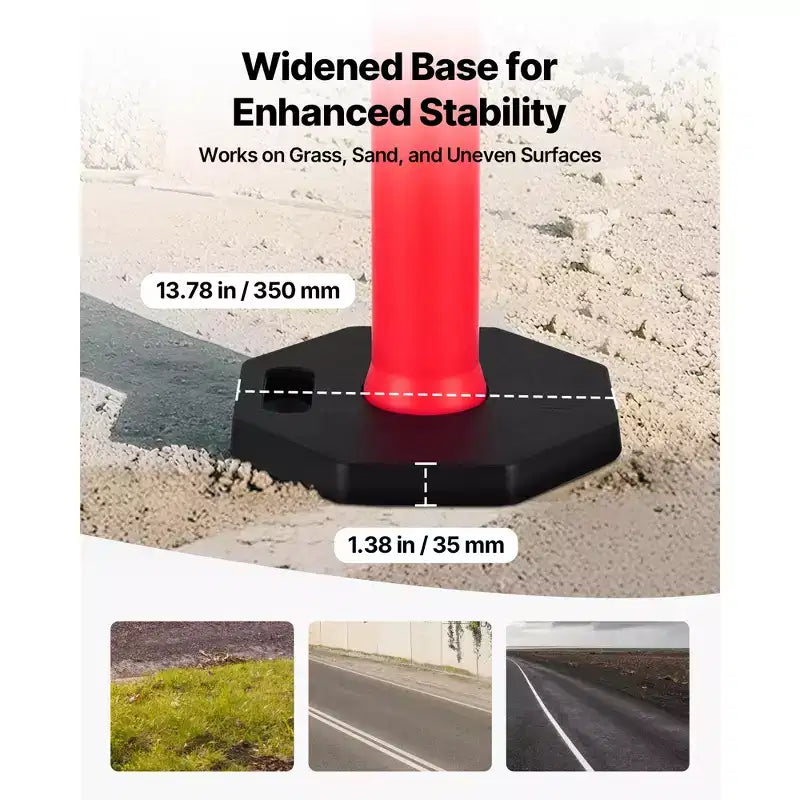 Poteaux de signalisation routière, lot de 12, cônes de sécurité de 122 cm avec base lestée et bandes réfléchissantes, poteaux de signalisation robustes, rouges