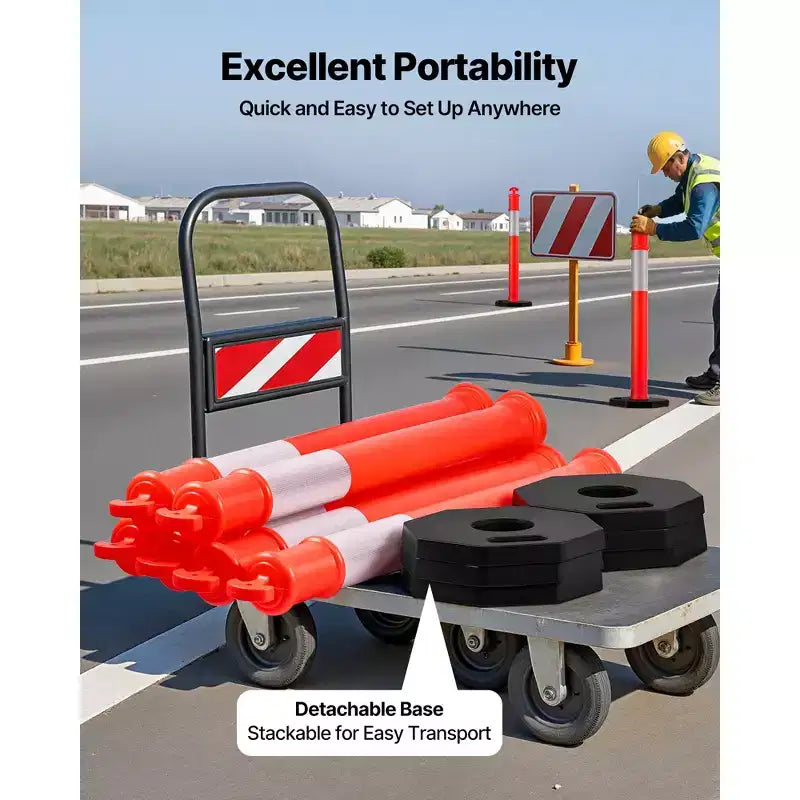 Poteaux de signalisation routière, lot de 12, cônes de sécurité de 122 cm avec base lestée et bandes réfléchissantes, poteaux de signalisation robustes, rouges