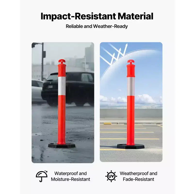 Poteaux de signalisation routière, lot de 12, cônes de sécurité de 122 cm avec base lestée et bandes réfléchissantes, poteaux de signalisation robustes, rouges