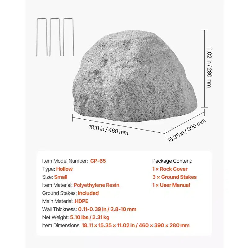 Cache-roc artificiel, Couverture de puits à pompe extérieure imitation roche, Texture naturelle réaliste, Rocher artificiel en polyrésine léger et résistant aux intempéries, Gris