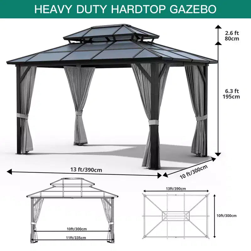 Tonnelle à toit rigide, Tonnelle à toit en acier galvanisé à double couche de 3 x 4 m, Pavillon à cadre en aluminium toutes saisons avec rideaux d'intimité et moustiquaire pour patio