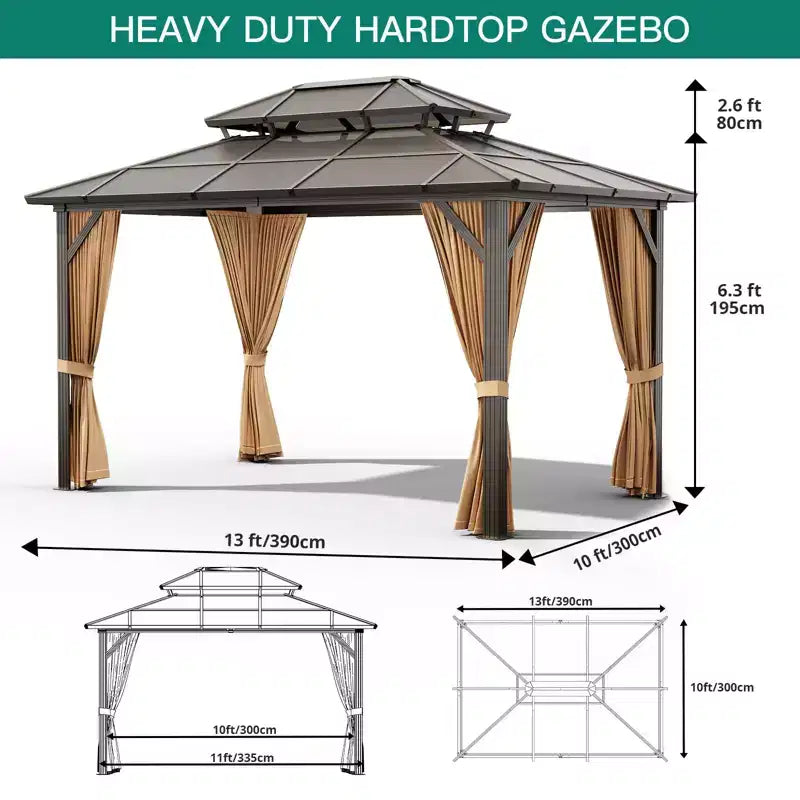 Tonnelle à toit rigide, Tonnelle à toit en acier galvanisé à double couche de 3 x 4 m, Pavillon à cadre en aluminium toutes saisons avec rideaux d'intimité et moustiquaire pour patio