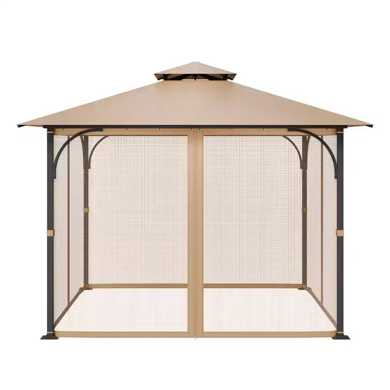 VEVOR Gazebo Netting Replacement, Fit Most 10 x 10 x 7 FT Gazebo Curtain, Outdoor Garden Net, 4-Panel Sidewall Mesh Net, Brown