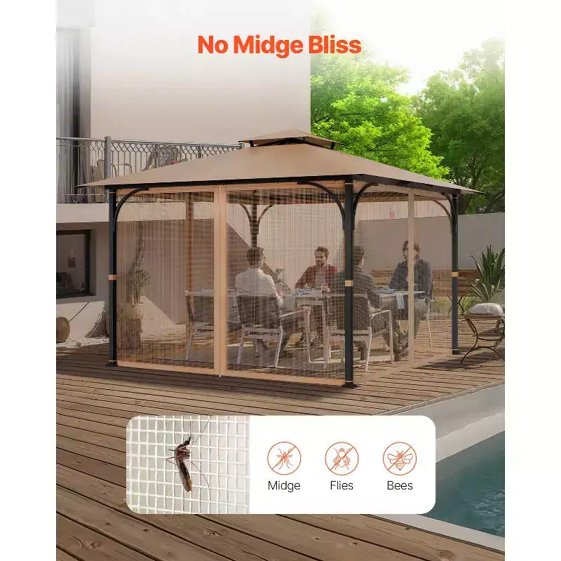 Moustiquaire de rechange pour tonnelle, compatible avec la plupart des tonnelles de 3 x 3 x 2,1 m, rideau de tonnelle, filet de jardin extérieur, filet en maille à 4 panneaux, marron