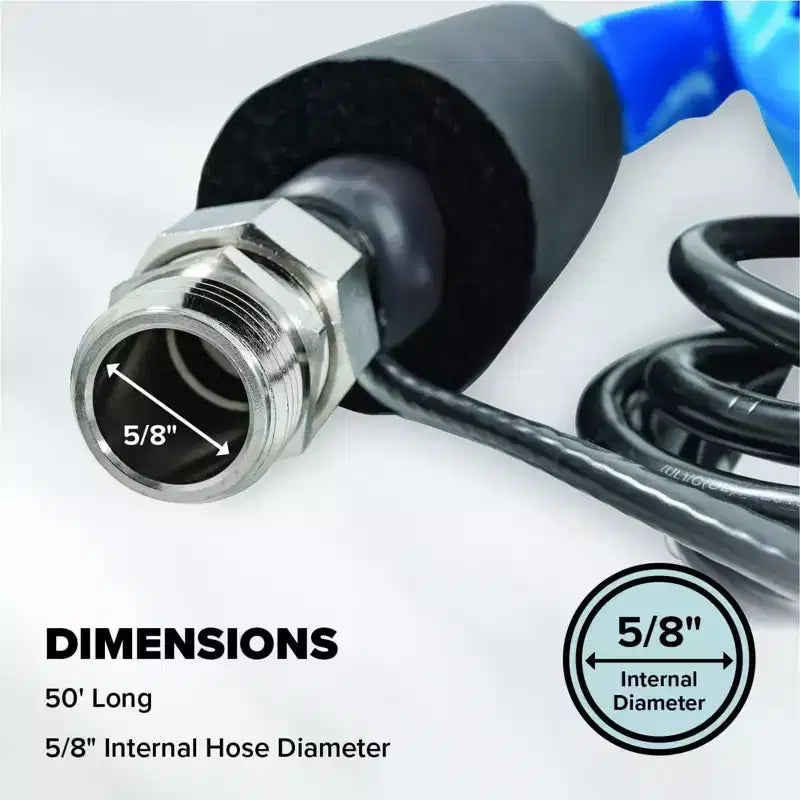 Tuyau d'eau chauffant de 50 pi pour VR avec protection antigel et adaptateur, bleu