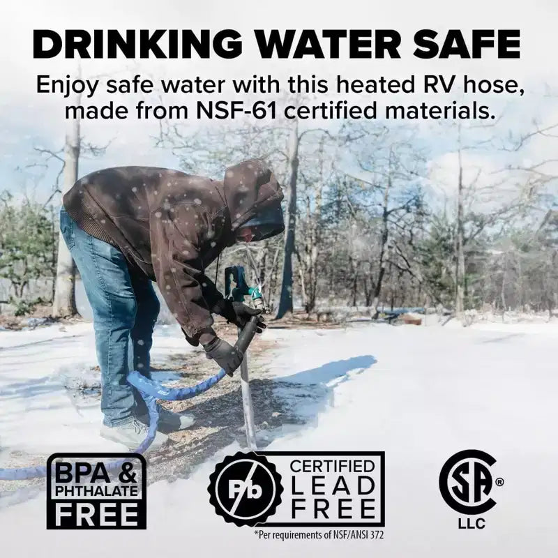 Tuyau d'eau chauffant de 50 pi pour VR avec protection antigel et adaptateur, bleu
