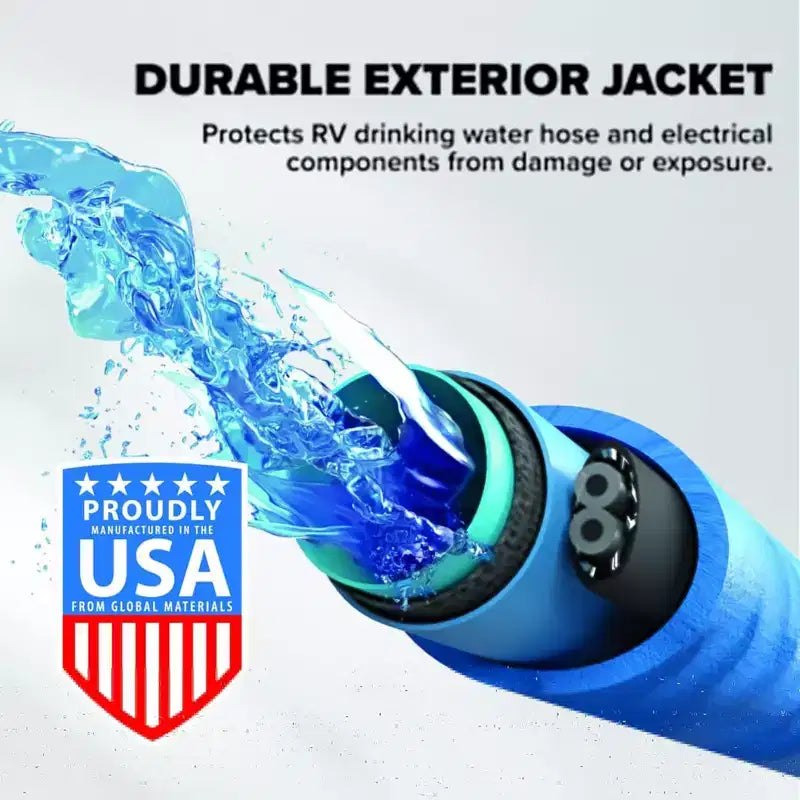 Tuyau d'eau chauffant de 50 pi pour VR avec protection antigel et adaptateur, bleu