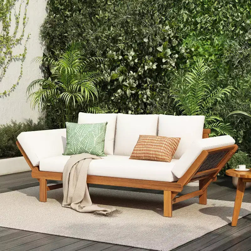 Christopher Knight Home Junghwan Modern Patio Acacia Wood and Wicker Daybed with Adjustable Armrests