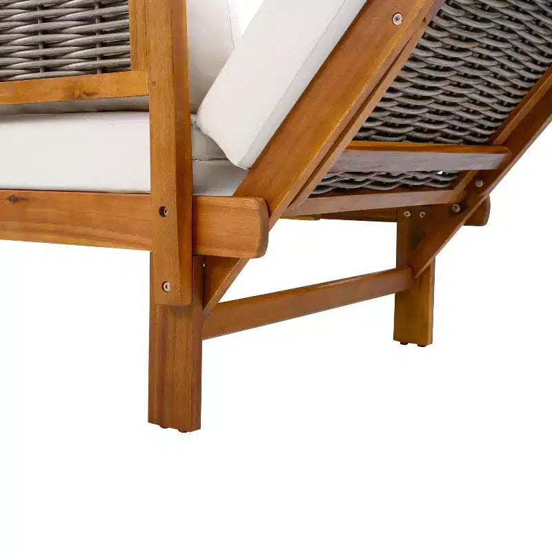 Lit de repos moderne en bois d'acacia et osier pour terrasse avec accoudoirs réglables