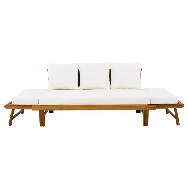 Lit de repos moderne en bois d'acacia et osier pour terrasse avec accoudoirs réglables