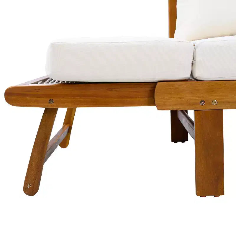 Lit de repos moderne en bois d'acacia et osier pour terrasse avec accoudoirs réglables
