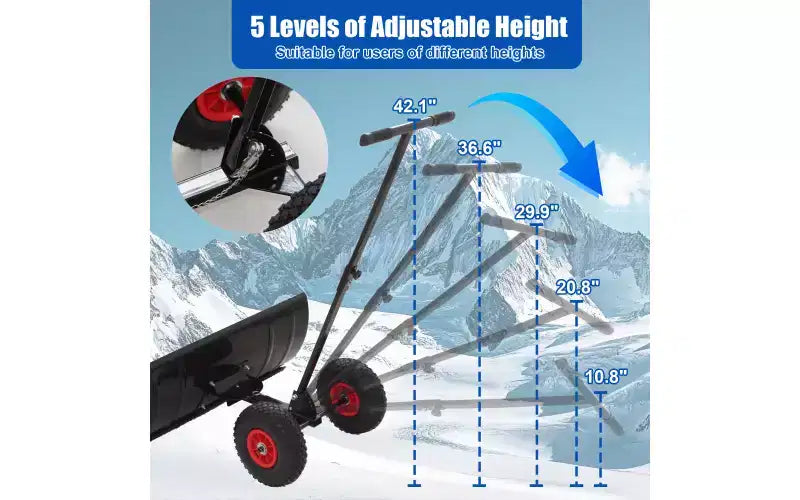 Pelle à neige à roulettes et chasse-neige, manche réglable rembourré, lame de 74 cm, roues de 25 cm (noir)
