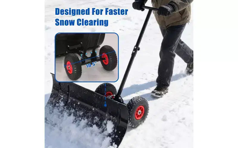 Pelle à neige à roulettes et chasse-neige, manche réglable rembourré, lame de 74 cm, roues de 25 cm (noir)