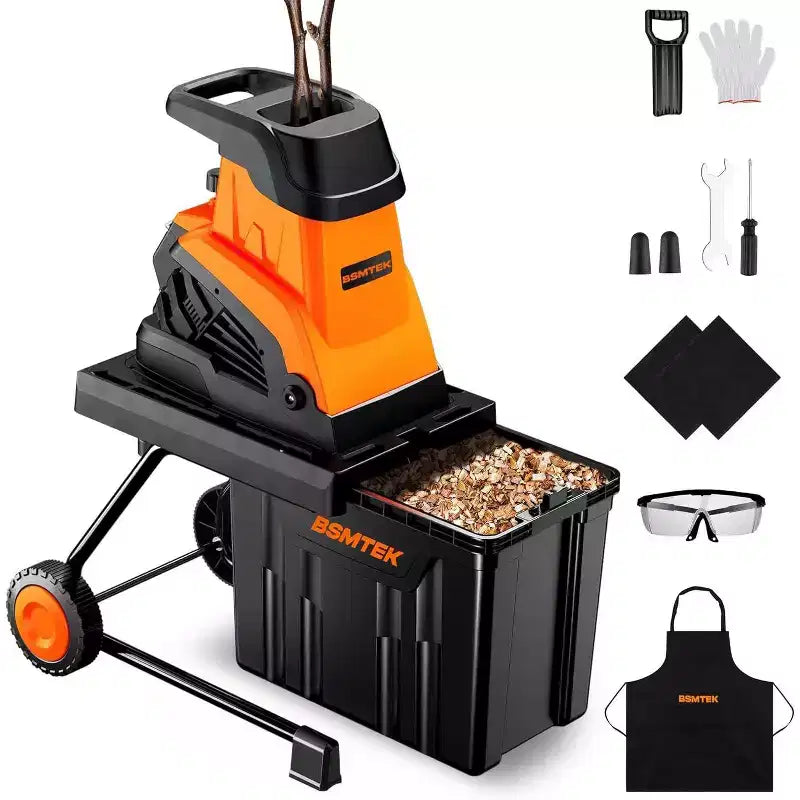 BSMTEK 15-Amp Electric Wood Chipper Shredder with 50 L Collection Bin for Yard Cleanup and Garden Mulching