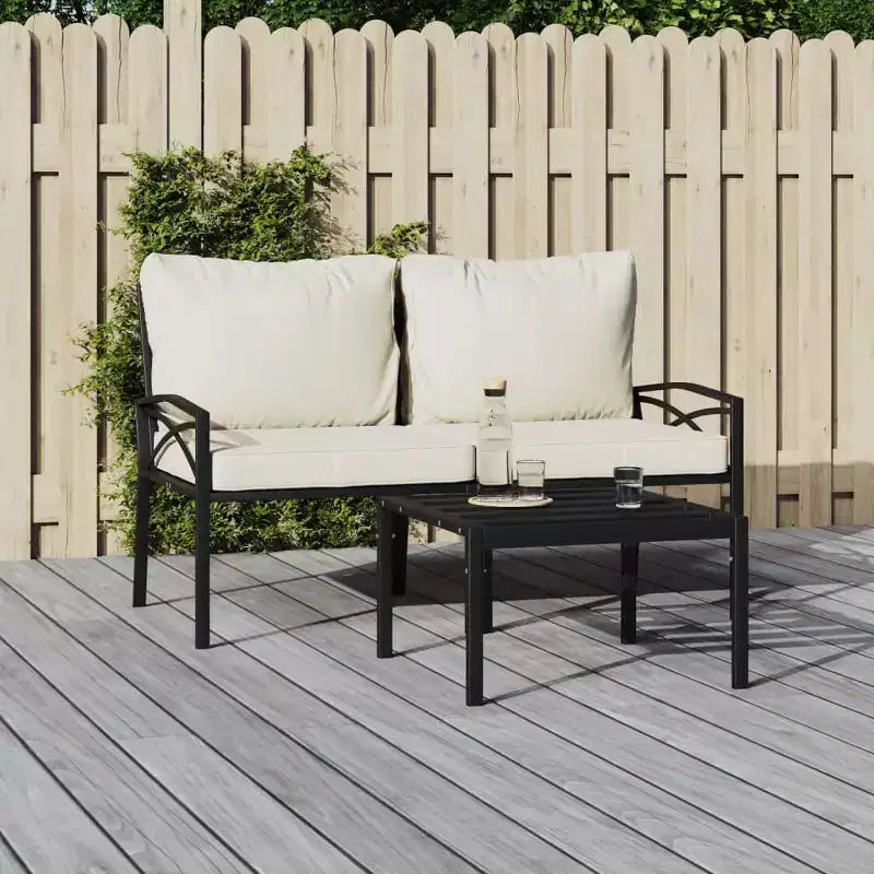 Chaise de jardin 2 pièces avec coussins et accoudoirs, en métal