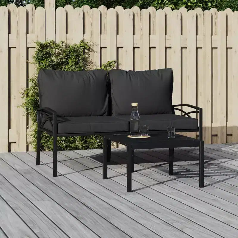 Chaise de jardin 2 pièces avec coussins et accoudoirs, en métal