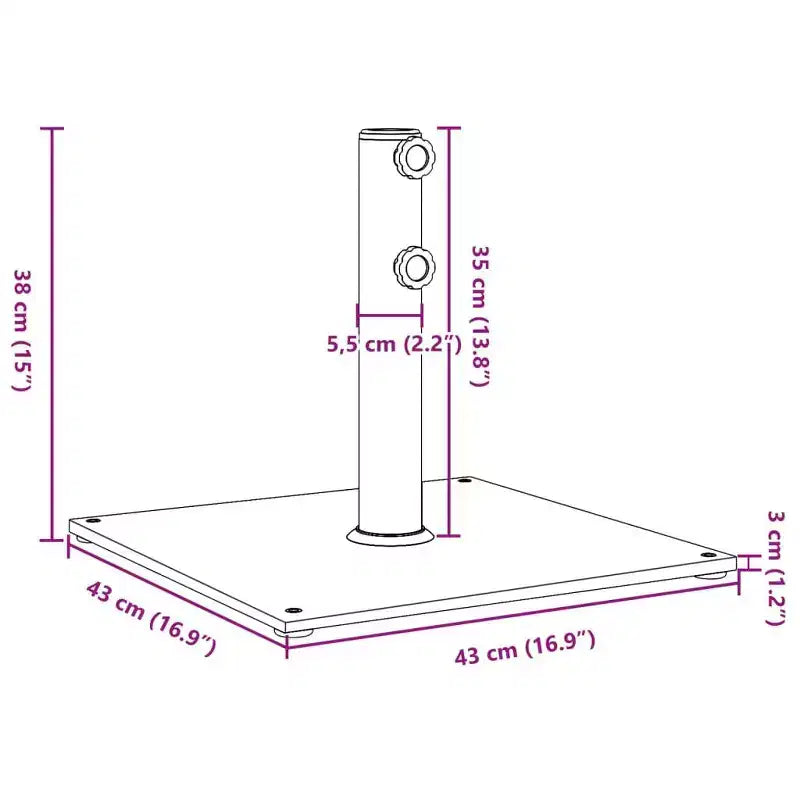 Pied de Parasol Base de Parasol Support de Parasol Jardin Extérieur 17 kg Carré