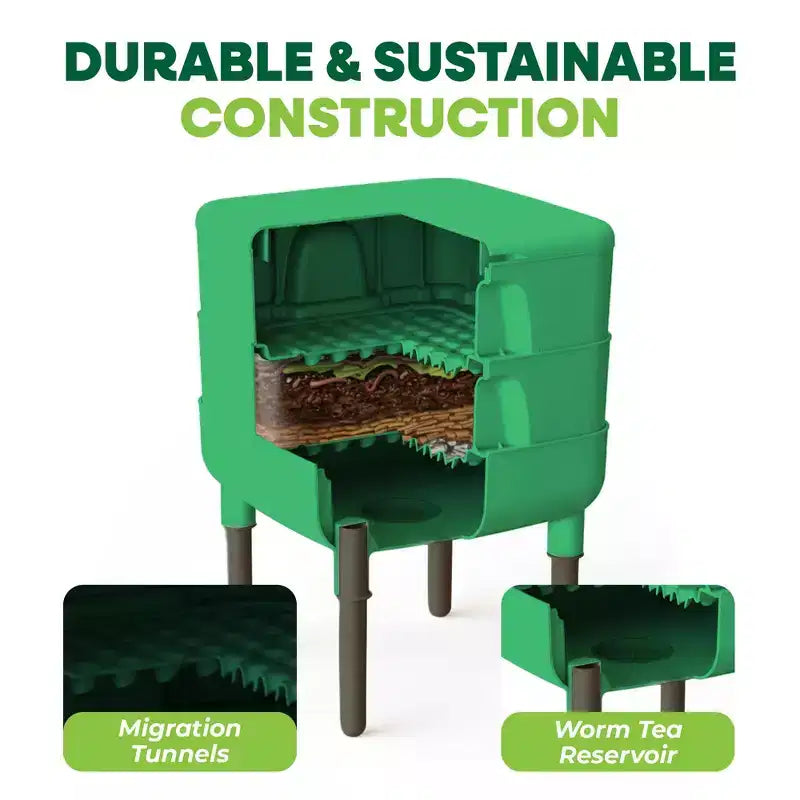 Composteur de vers de terre d'extérieur Essential Living, système d'intérieur à 4 plateaux, vert