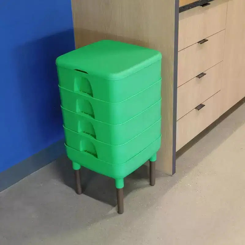 Composteur de vers de terre d'extérieur Essential Living, système d'intérieur à 4 plateaux, vert