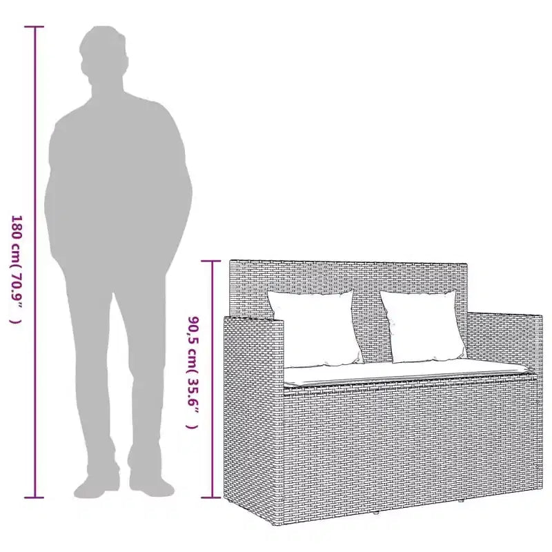 Banc de patio avec coussins, causeuse d'extérieur en rotin synthétique