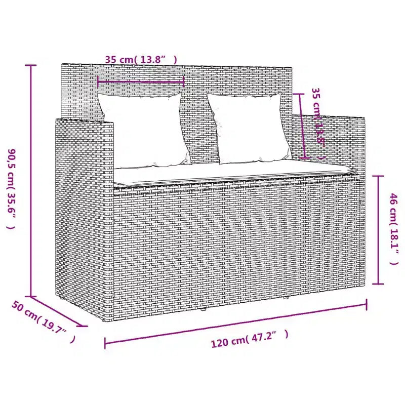 Banc de patio avec coussins, causeuse d'extérieur en rotin synthétique