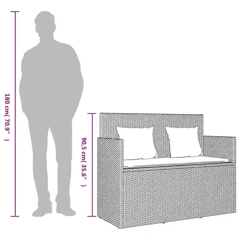 Banc de patio avec coussins, causeuse d'extérieur en rotin synthétique
