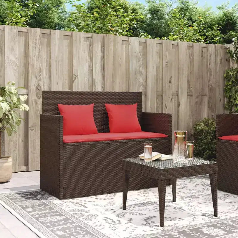 Banc de patio avec coussins, causeuse d'extérieur en rotin synthétique