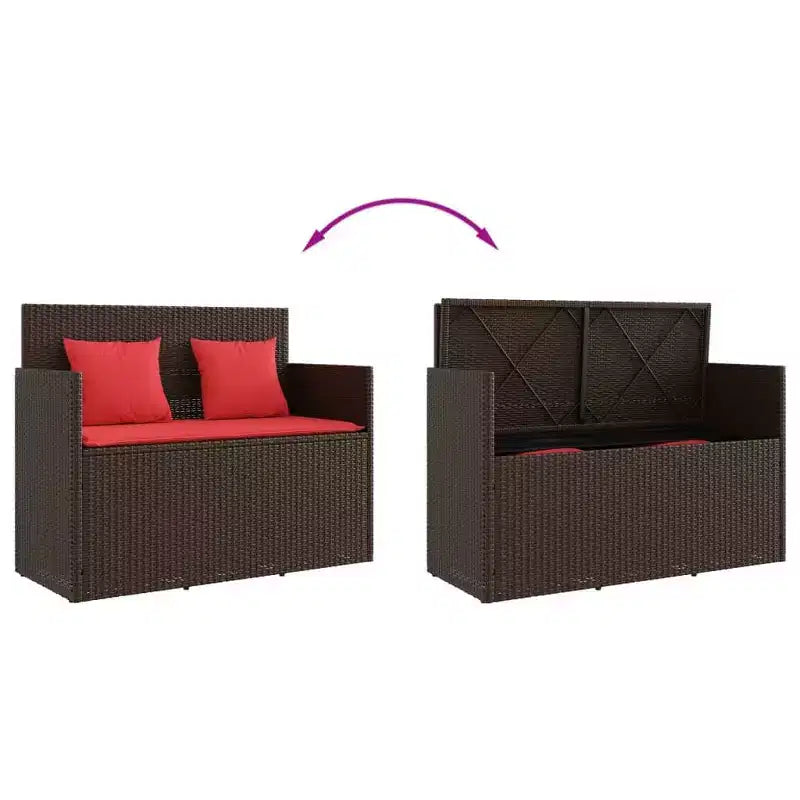 Banc de patio avec coussins, causeuse d'extérieur en rotin synthétique
