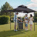 Tonnelle de barbecue, toit à double niveau de 8 x 5 pi, tonnelle de grill avec auvent supplémentaire, abri de grill de patio en acier enduit de poudre avec 2 étagères latérales, gris foncé