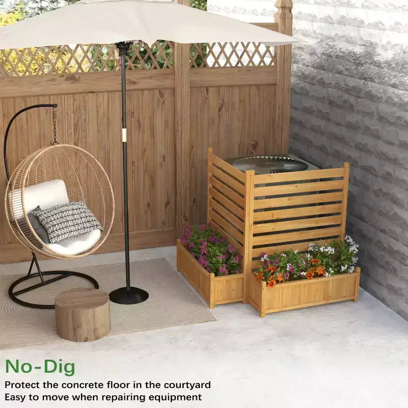 Clôture de climatisation extérieure, écran d'intimité en bois avec jardinière, kit sans creuser - 2 panneaux