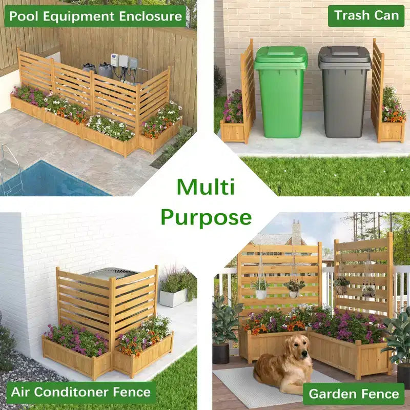 Clôture de climatisation extérieure, écran d'intimité en bois avec jardinière, kit sans creuser - 2 panneaux