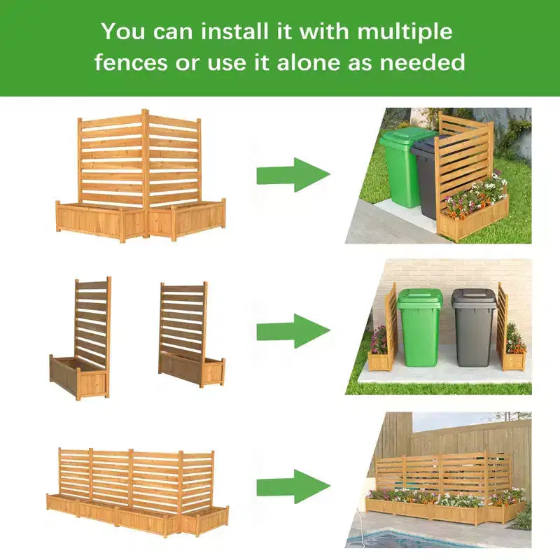 Clôture de climatisation extérieure, écran d'intimité en bois avec jardinière, kit sans creuser - 2 panneaux