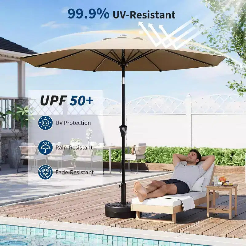 Parasol rond de 3 m, rotation à 360° par manivelle, inclinaison par bouton-poussoir, 8 baleines, protection UV imperméable, sans lumières, pour terrasse de piscine, cour, jardin
